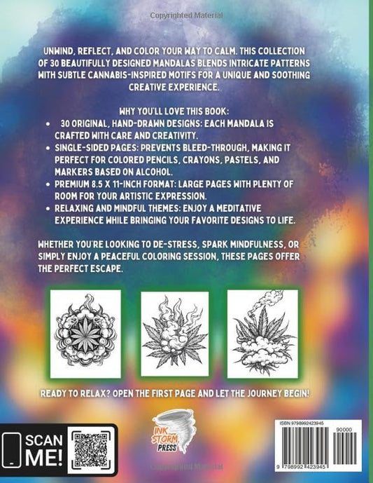 Cannabis Cloud Mandalas – 420-Themed Adult Coloring Book for Mindfulness, Relaxation & Creativity | 50+ Psychedelic Weed Designs