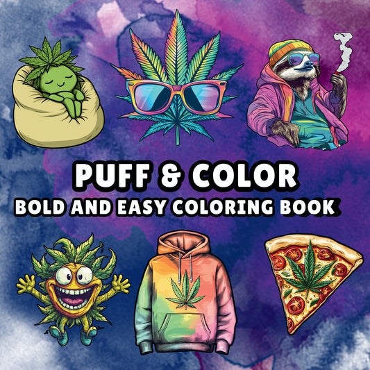 Puff & Color – Weed-Inspired Coloring Book for Adults with Chill Scenes & Bold Art | 8.5x8.5 Bold Line Format