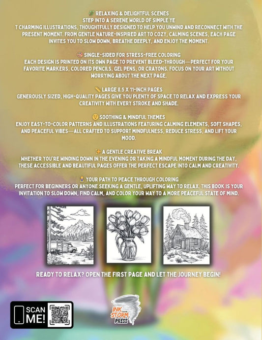 Relax & Color – Easy Art for Stress Relief and Creative Calm | Adult Coloring Book with Soothing Scenes & Floral Designs | 8.5x11 Format